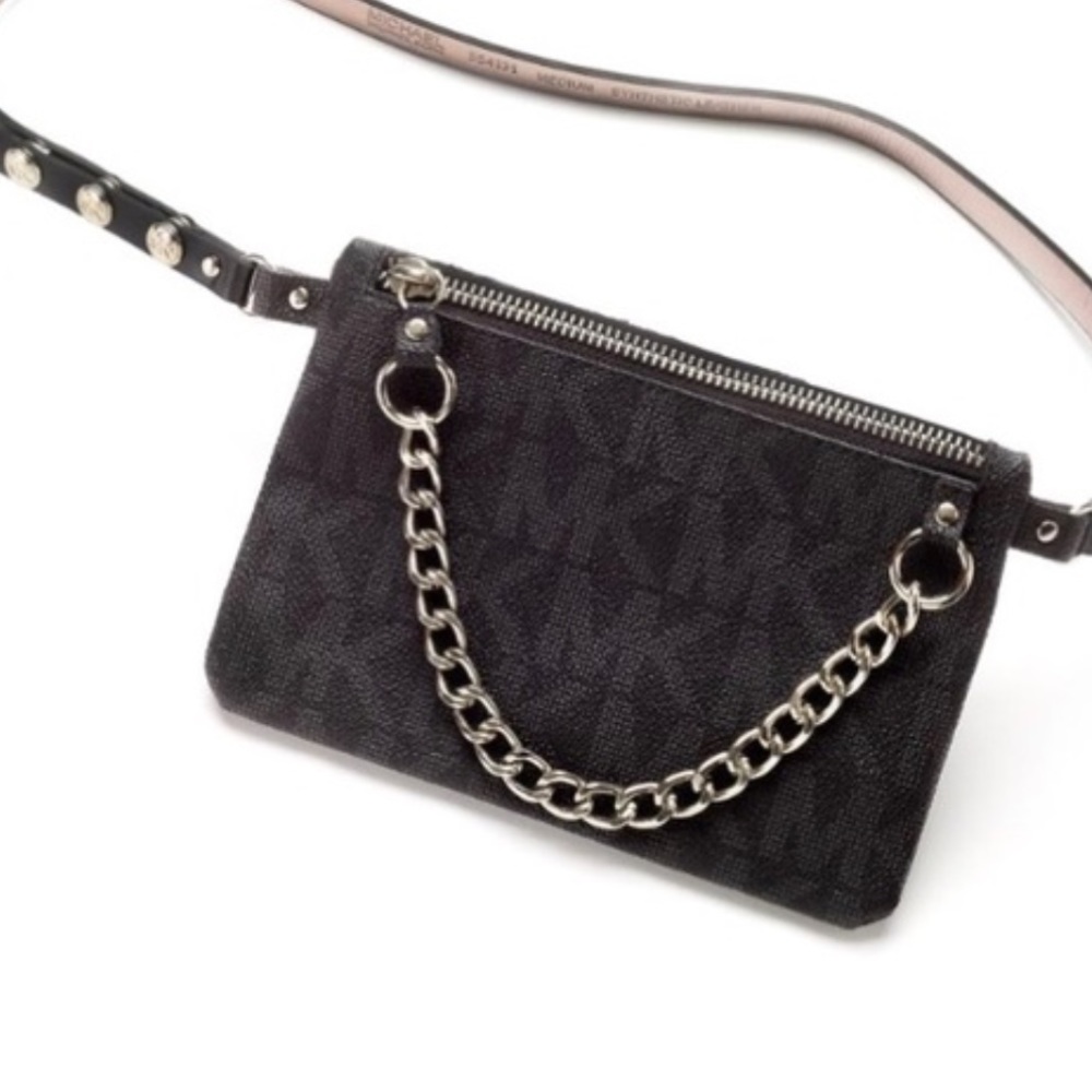NEW MK BLACK Waist belt fanny pack with Chain - Picture 6 of 6